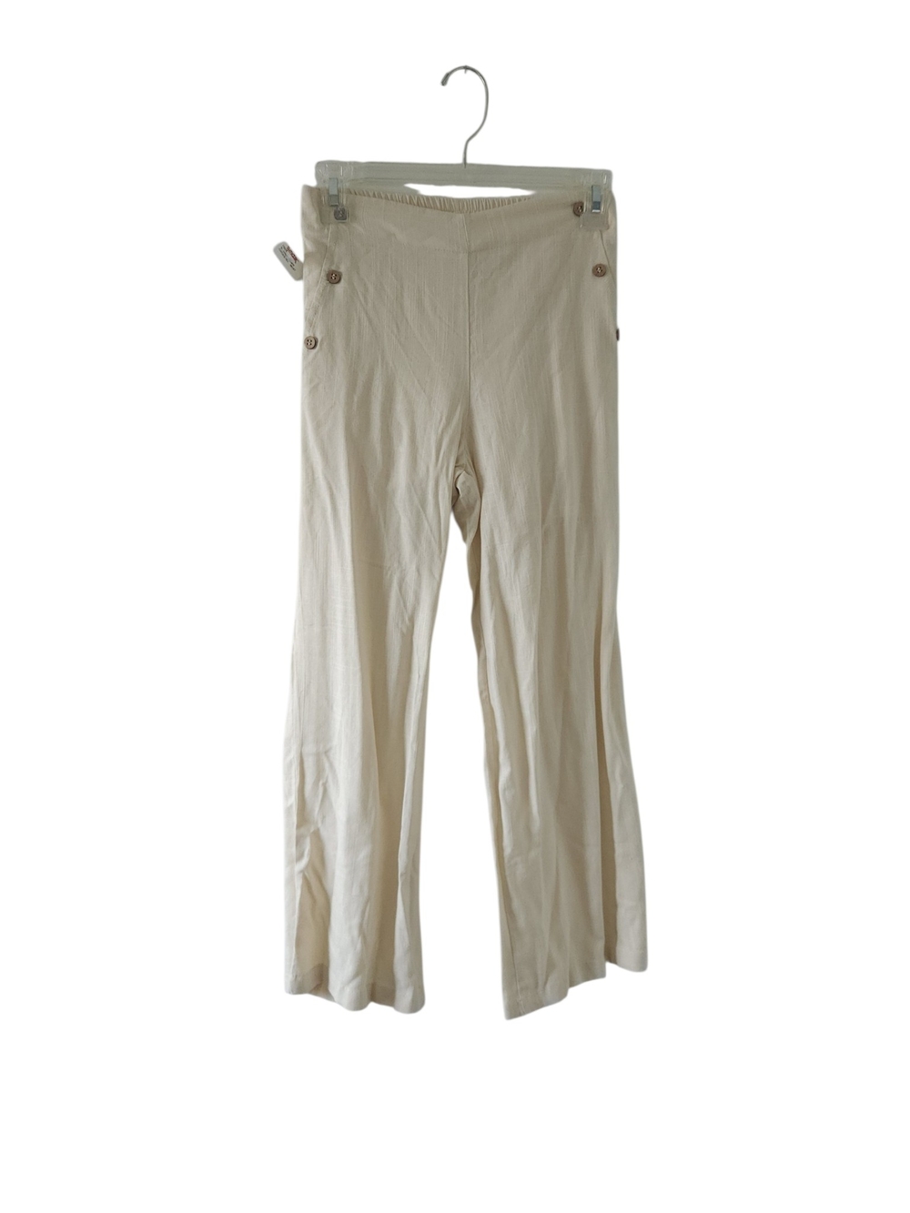 New Haute Hippie Kids Cream Wide-Leg Linen Blend Pants Size 10 Side Buttons
